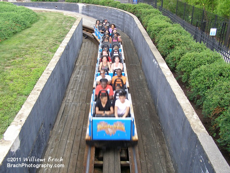 Thunderhawk train headed towards the lift hill.