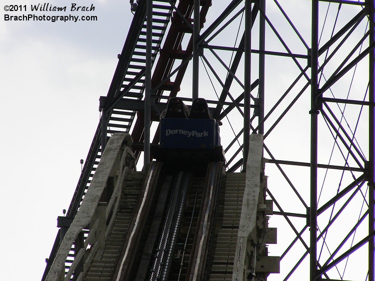 There's the Dorney Park logo on the back of the Thunderhawk train.