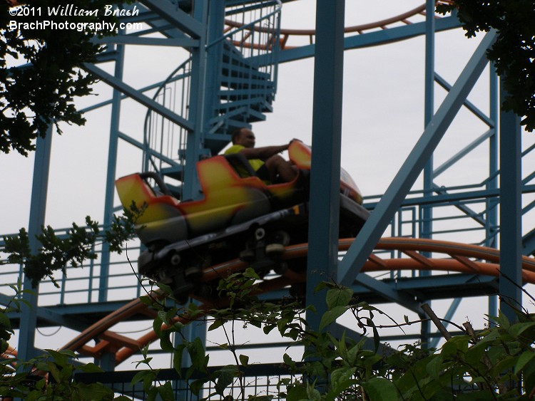 Wild Mouse train car running the course.