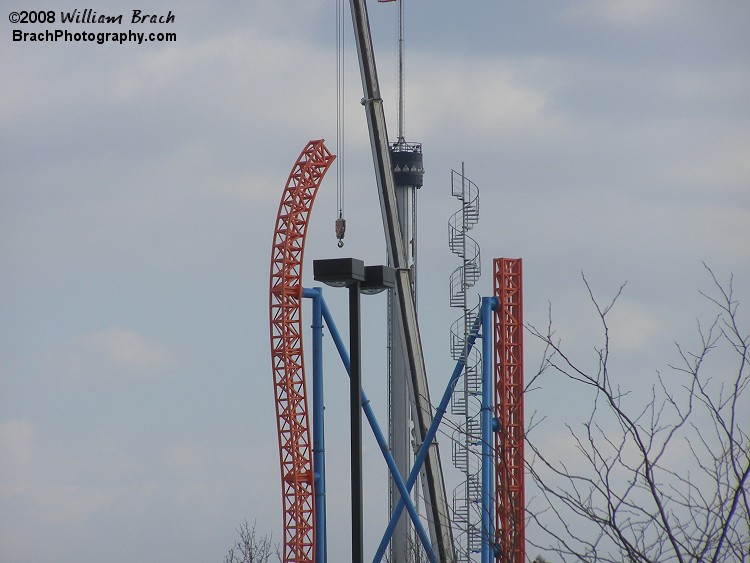 Fahrenheit under construction.  Lift hill and first drop almost completed here.  Photo taken in March 2008.