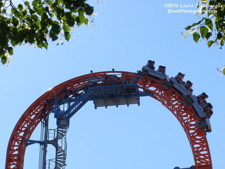 Fahrenheit uses two lift hill chains to pull the short three car trains up the 90-degree lift hill.