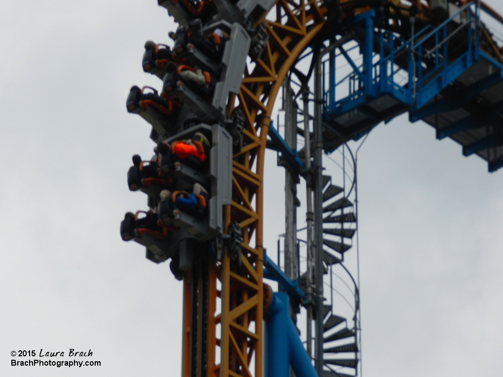 That's Will!  Going up the 90 degree vertical lift hill.