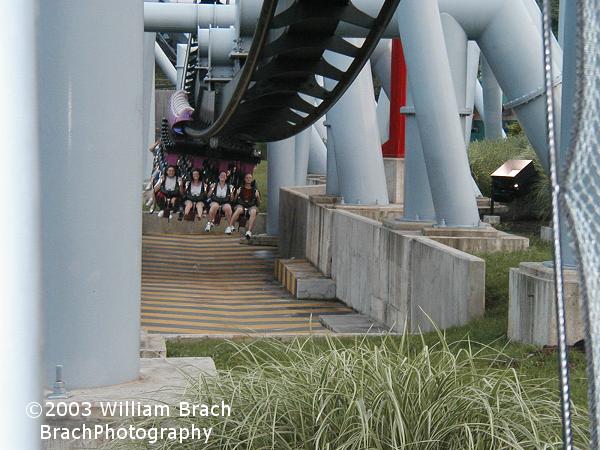 Great Bear gets awfully close to the ground in this shot - This is between the vertical loop and the immelman loop.