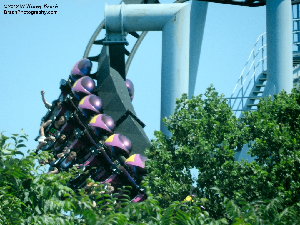 Great Bear train entering the helix from the lift hill.