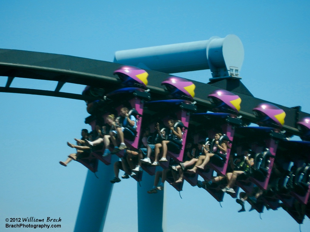 Great Bear train headed towards the first drop to go into the vertical loop.