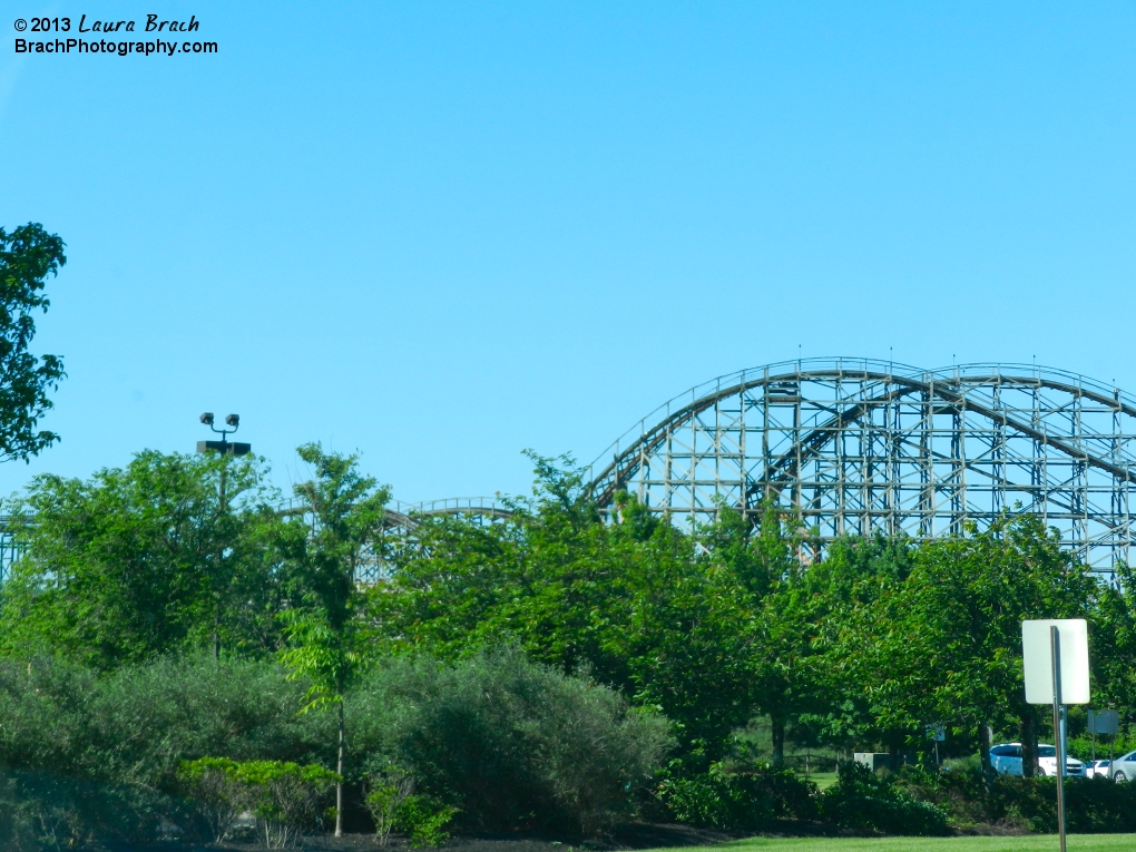 The top of the two lift hills from outside the park.