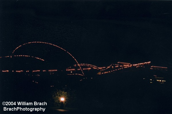 Nightime views of Hersheypark.