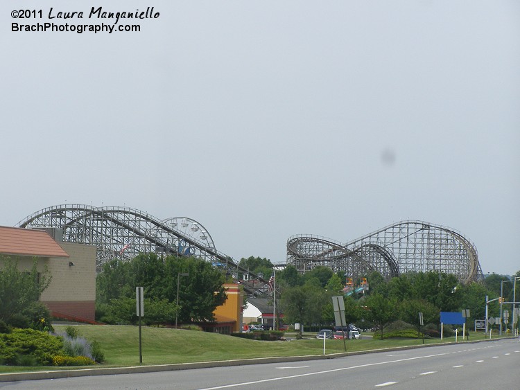 L to R: Lightning Racer, Wildcat.  Seen from outside Hersheypark.