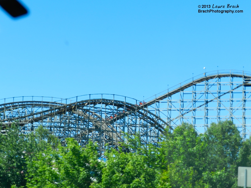 An Empty train makes its way up the lift hill on Wildcat.