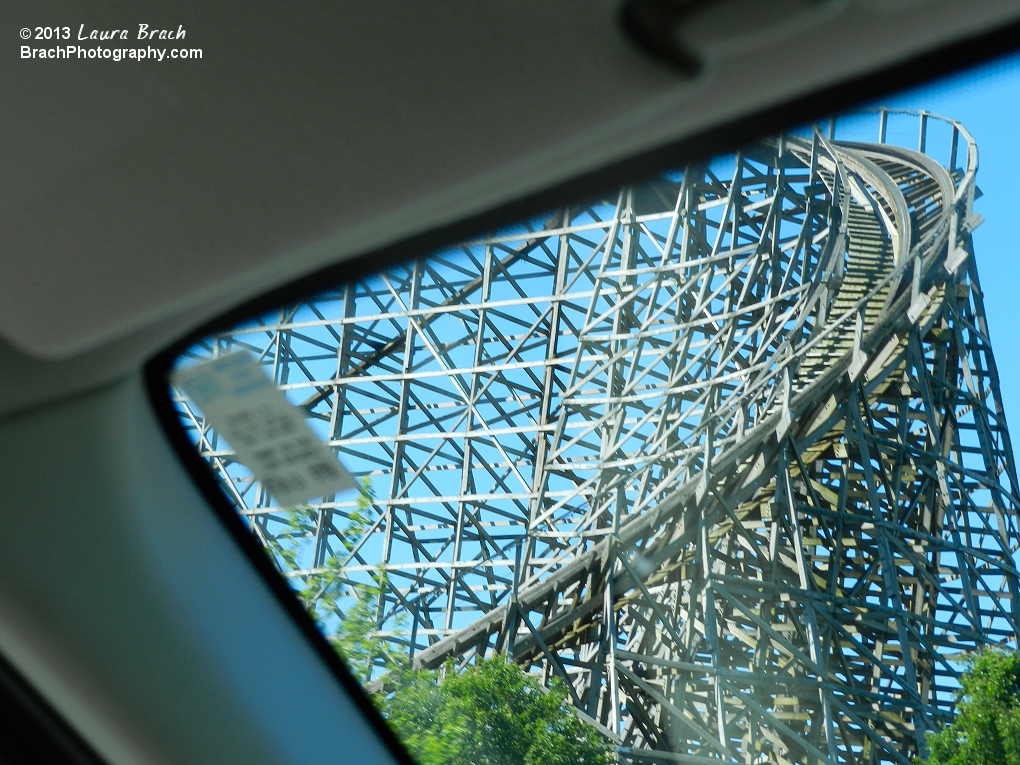 Looking at Wildcat's first drop from outside the park.