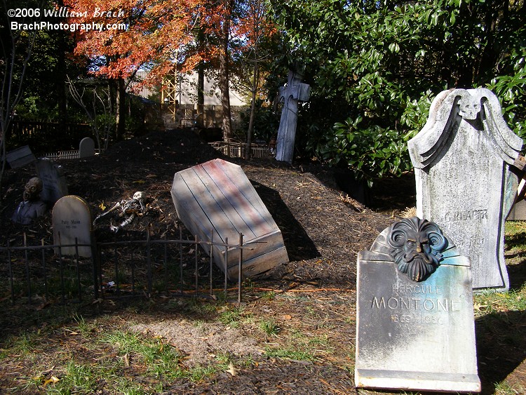 Tombstones and coffin props.