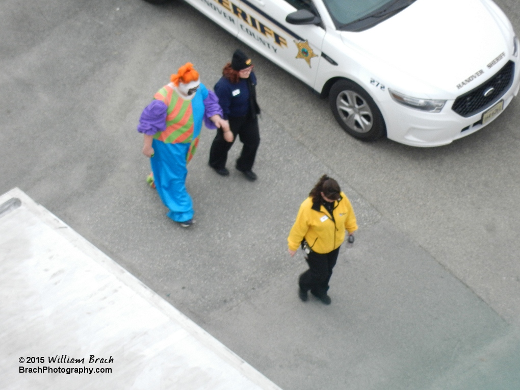 Clown getting ready for haunt.