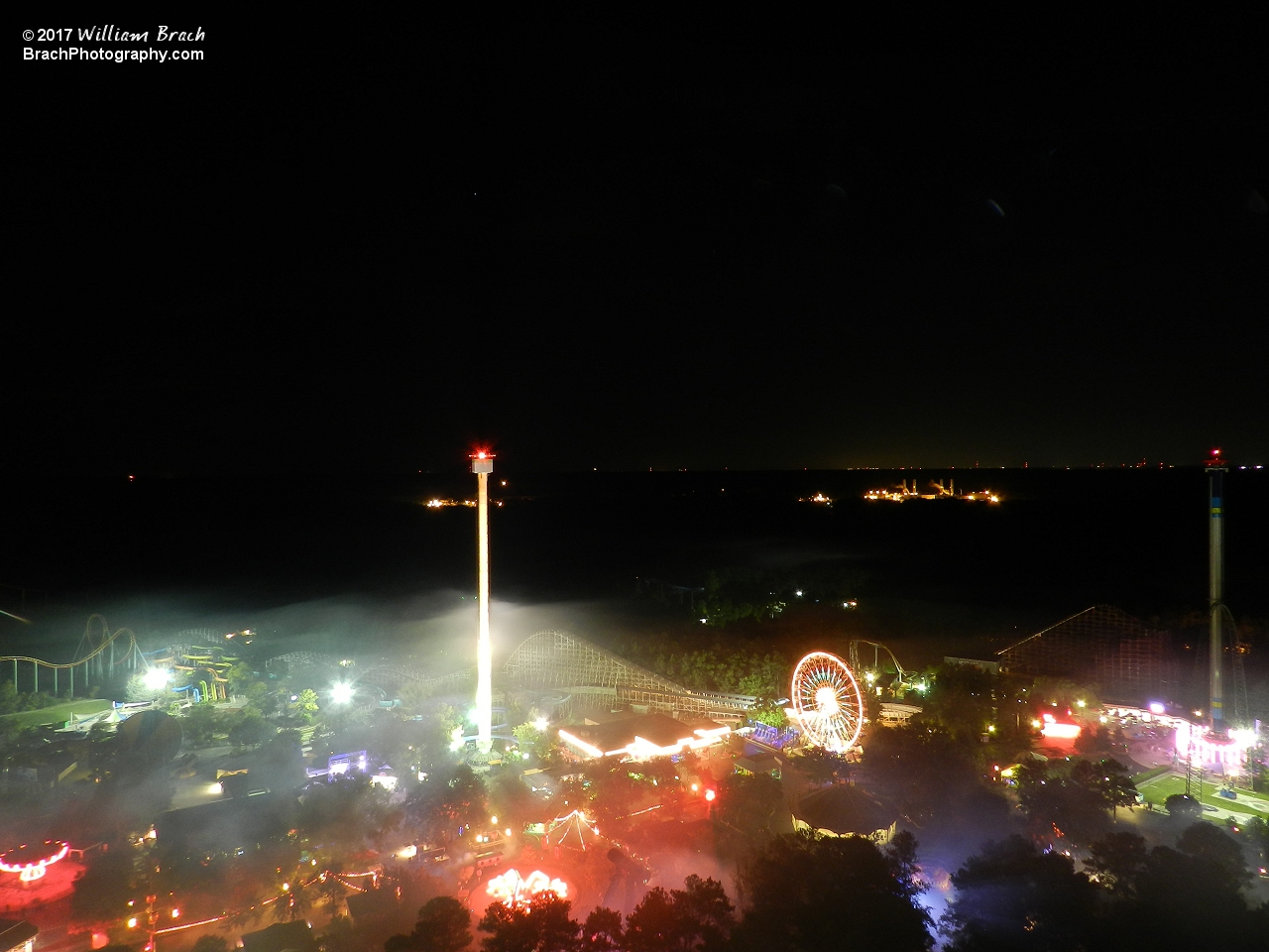 Heavy fog covers most of Kings Dominion during Haunt.