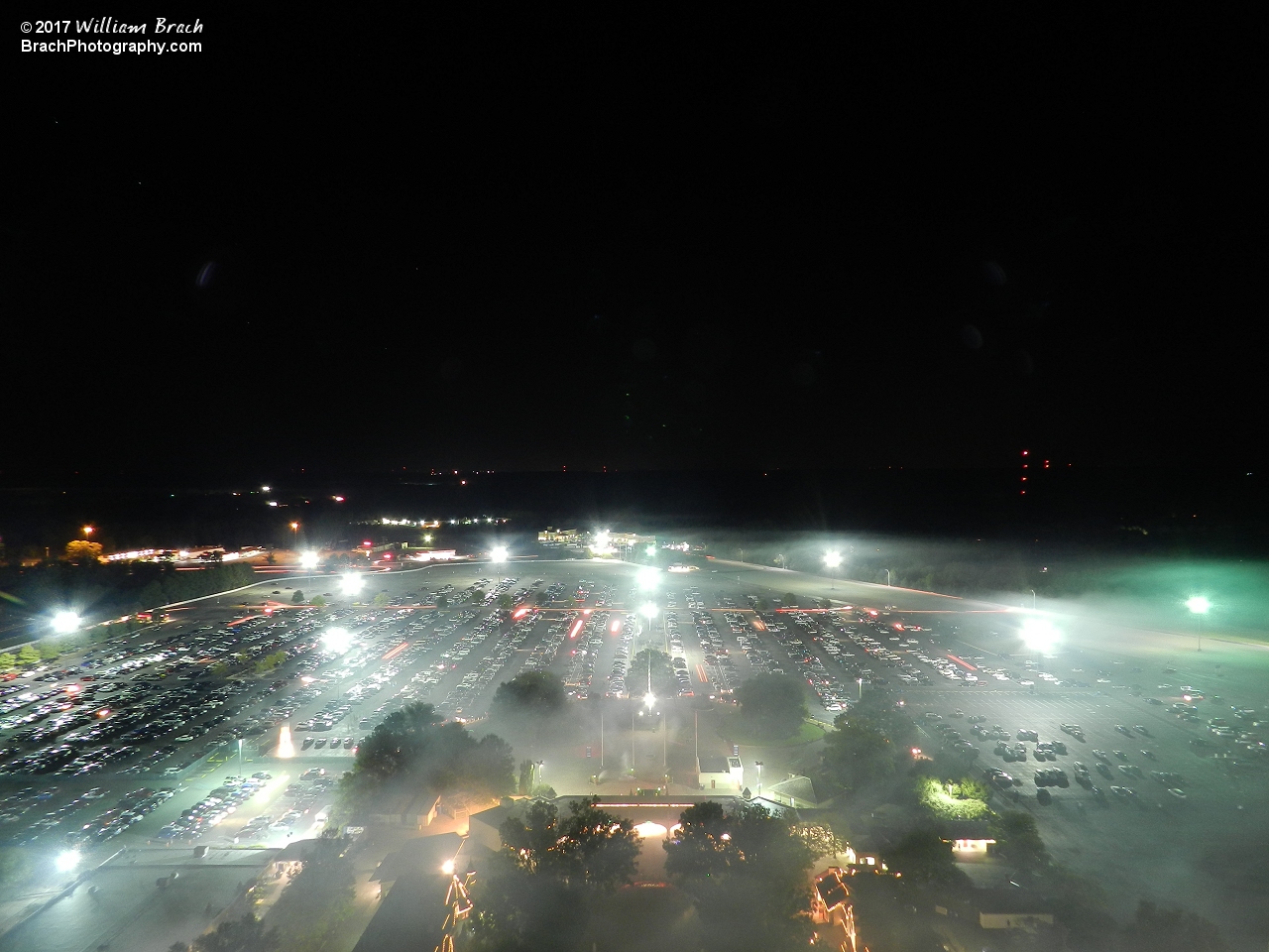 Even the parking lot is covered under dense fog during Haunt.