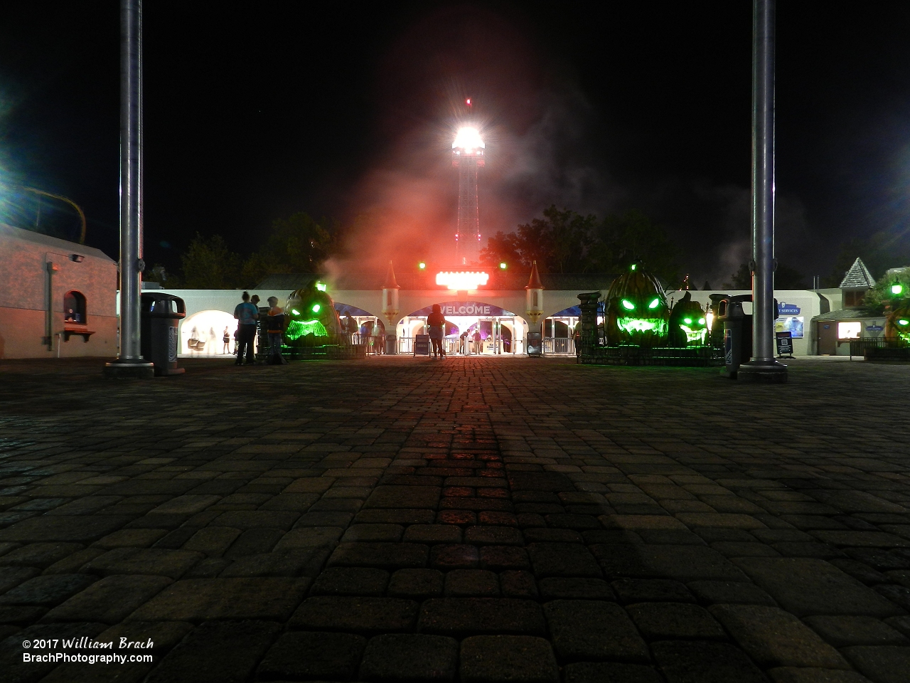 Main entrance to Kings Dominion during Halloween Haunt.