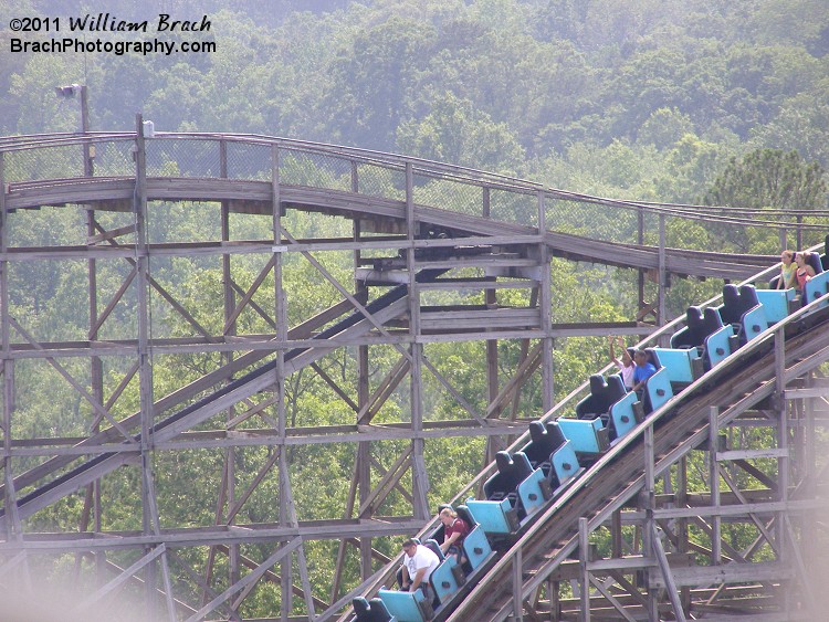 Almost empty Hurler train going down the first drop.
