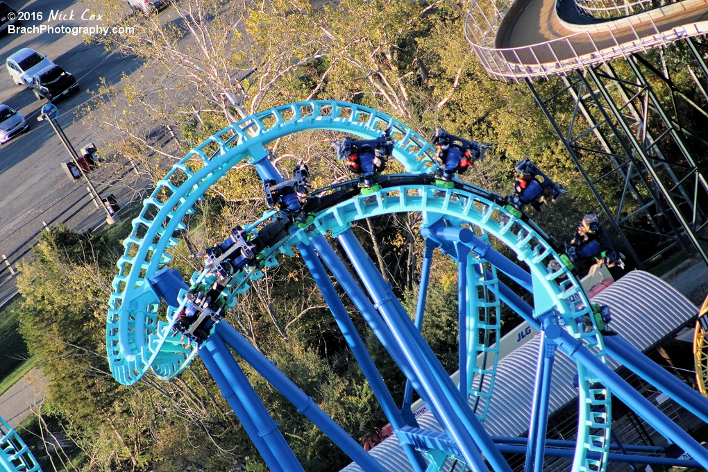 A view of the ride in the cobra roll.