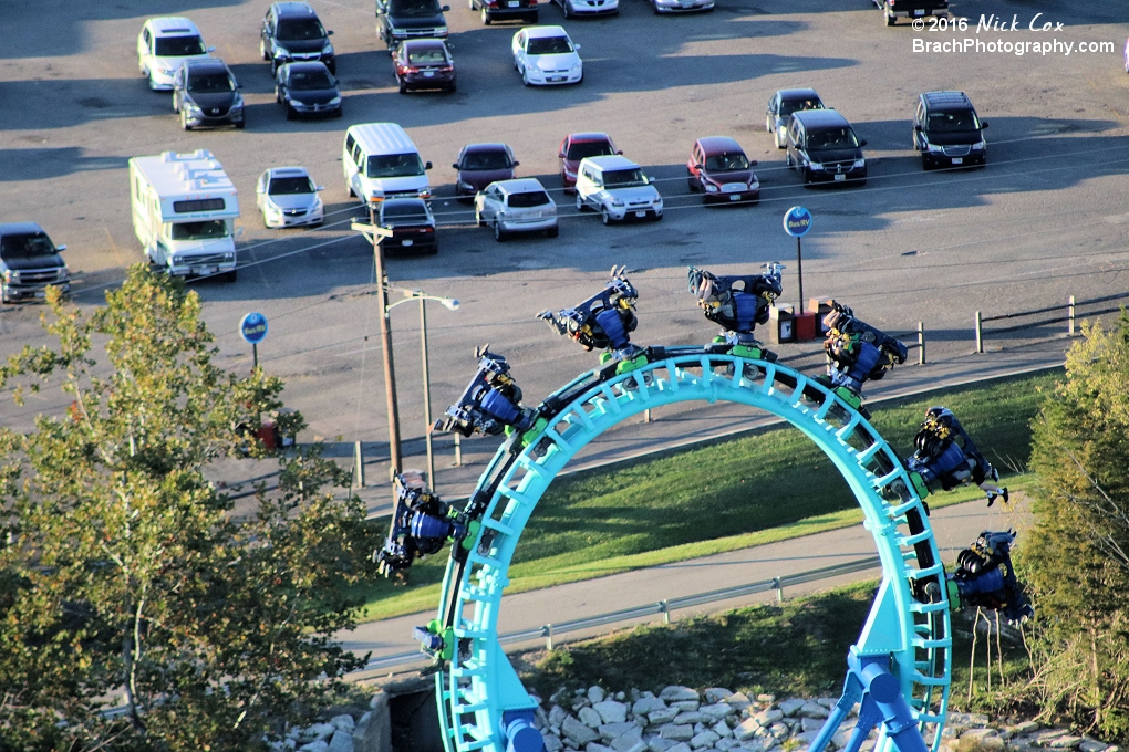 A view of the ride in the vertical loop.