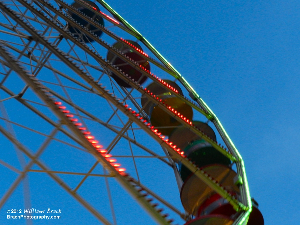 Giant Wheel's lights at dusk.