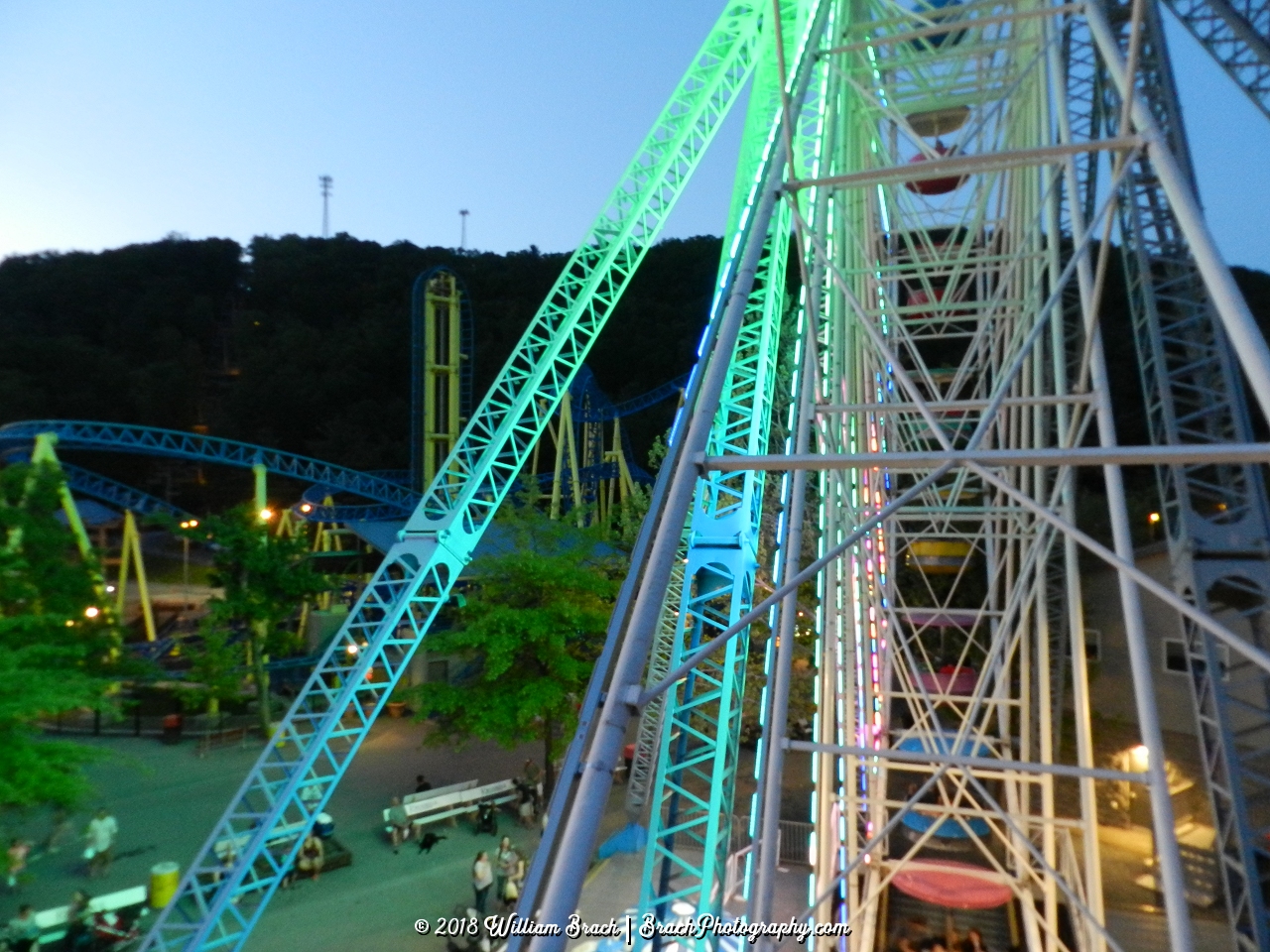 Giant Wheel all lit up at night.