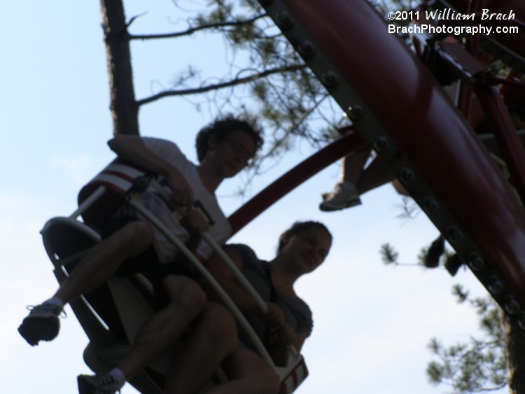 Enjoying a ride on Paratrooper at Knoebels.