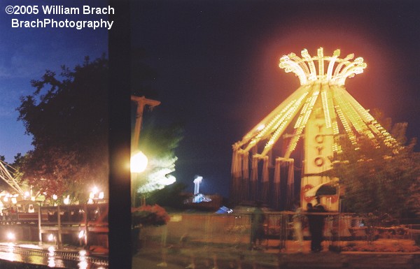 Botched photo of the YoYo and Log Flume at night.  Nice going 1-HR Photo Lab at WalMart.