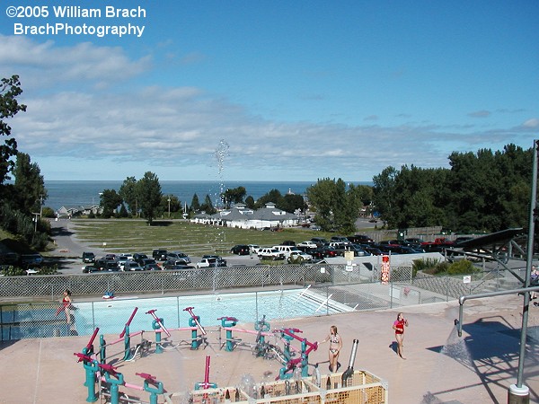 Soak Zone at Seabreeze.  The white building is a Bill Gray's resturant and the body of water in the distance is Lake Ontario.