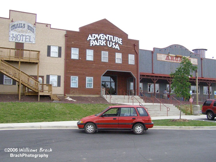 For the record, that's NOT my ugly Civic.  This is the main building at Adventure Park USA - The nice large arcade is housed in here.