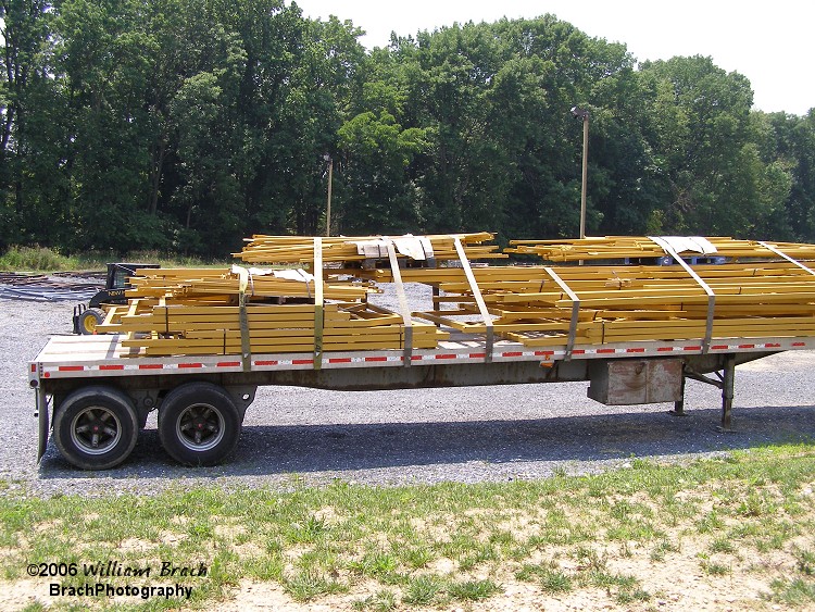 Refinished supports on a flatbed awaiting to be unloaded and put together.