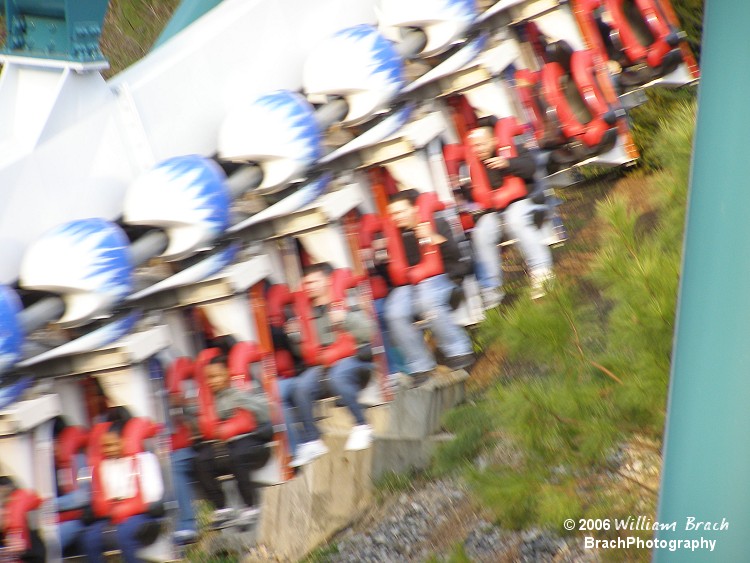 Train running up to the Immelmann inversion after the first drop.