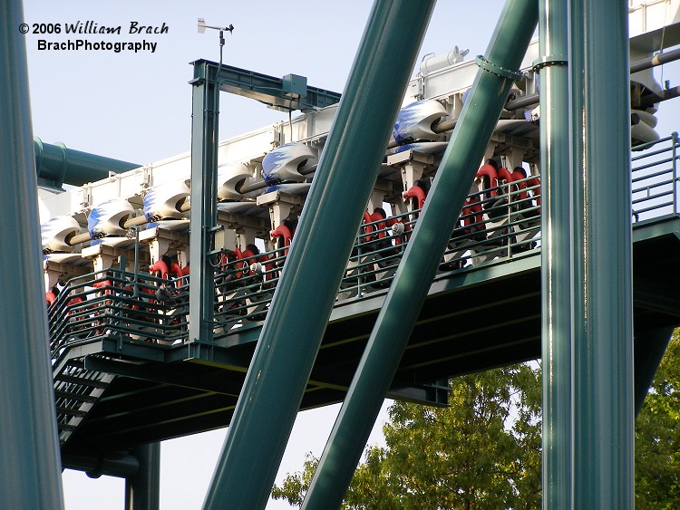 Interesting scene that day - Alpengeist train stopped on the mid-course brakes.