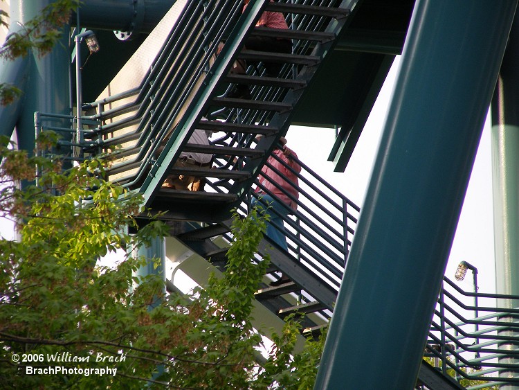 This was something I had never seen at Busch Gardens before - a coaster train being evacuated mid-course.  The coaster train returned to the station and the ride did eventually re-open later in the day.