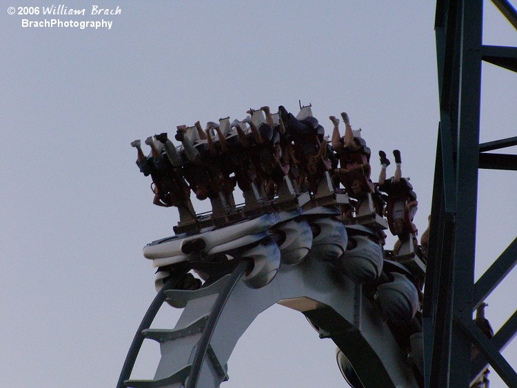 Train going around the 106ft tall vertical loop.