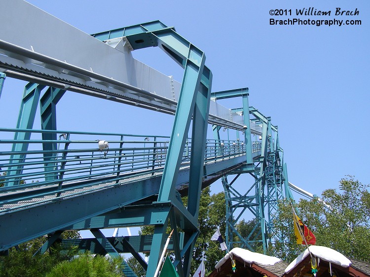 Looking up at the lift hill on Alpengeist.