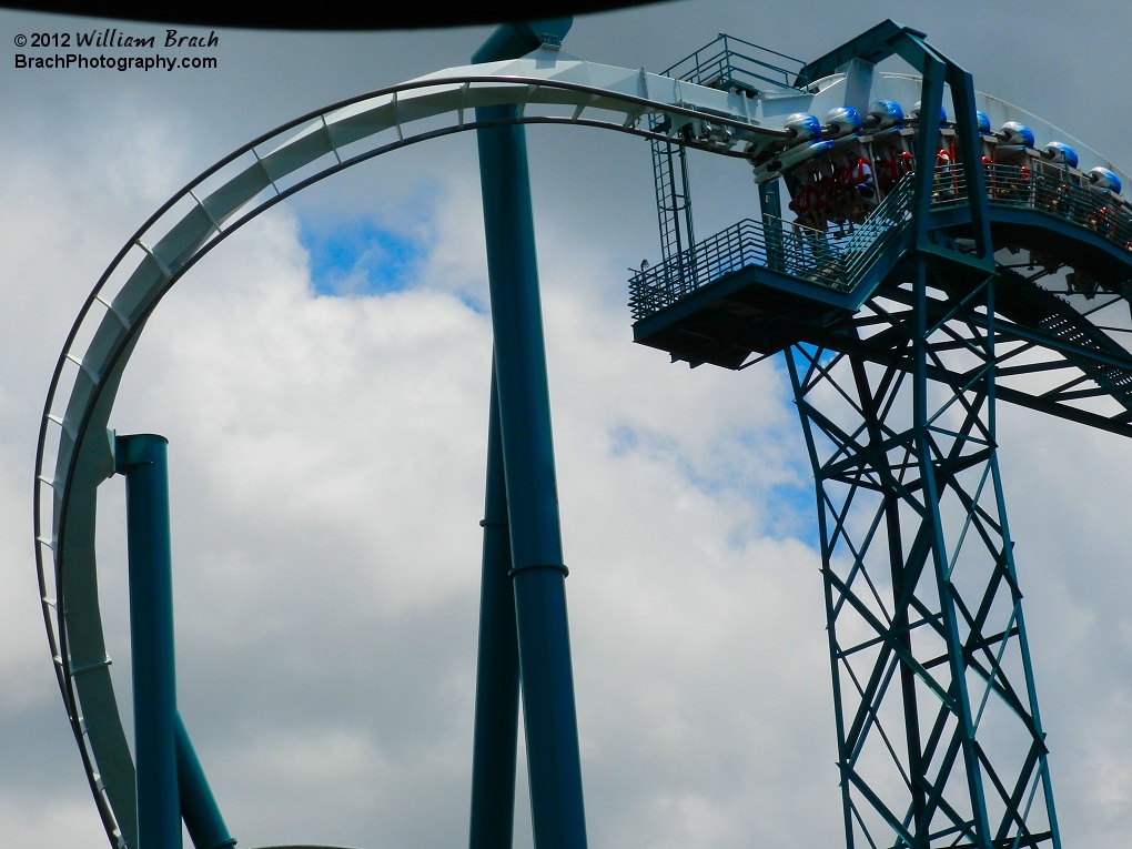 Looking at the top of Alpengeist's lift hill and it's first drop.