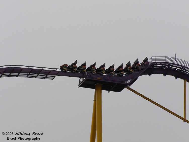 Test run of Apollo's Chariot before the park opens for the day.