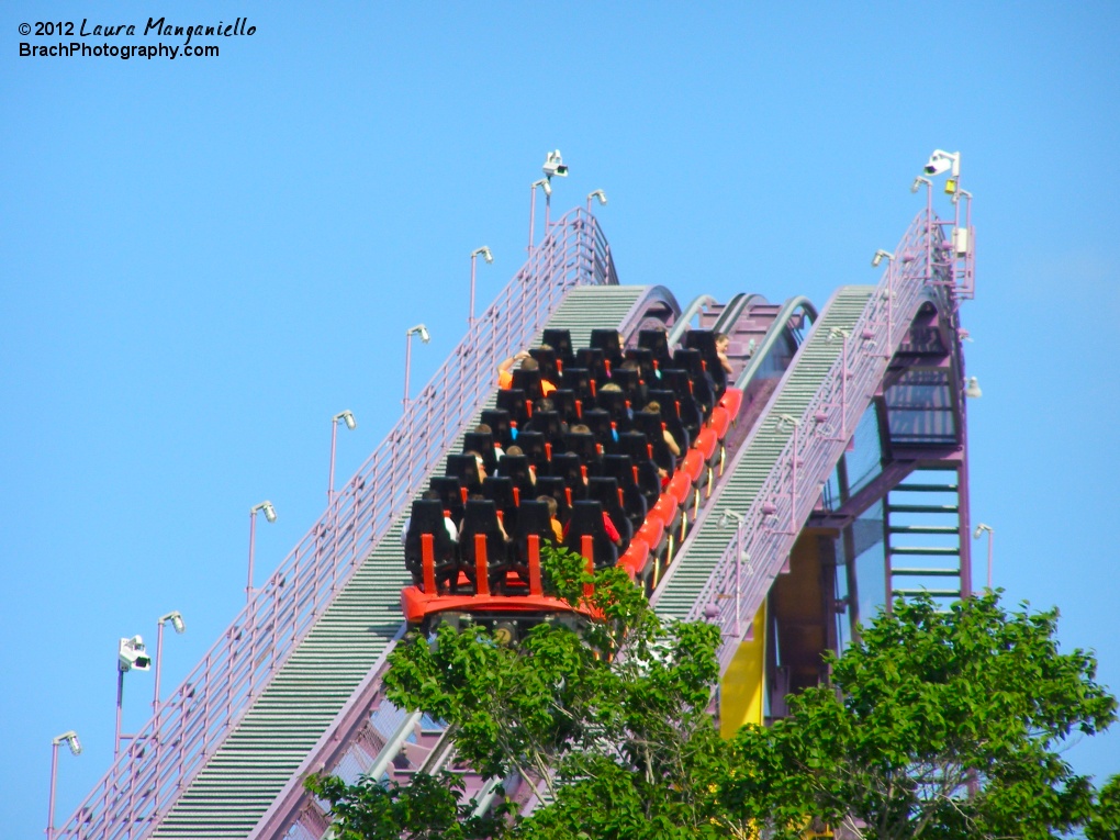 Scratching my head while climbing the lift hill on Apollo's Chariot.