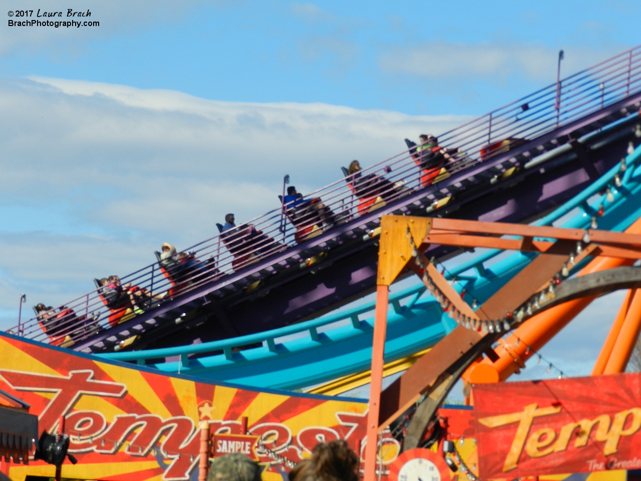 Apollo's Chariot train stopped on the lift hill.