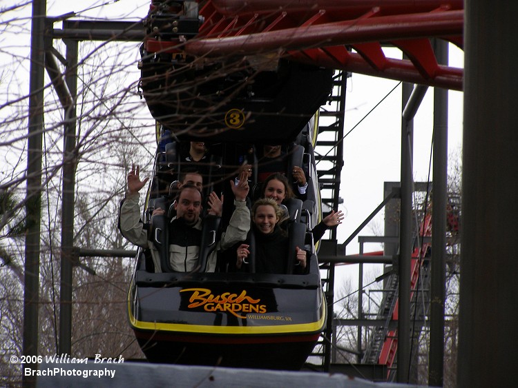 Train cresting the top of the first hill.