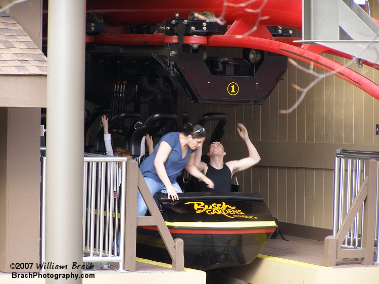 Riders boarding the Big Bad Wolf train.