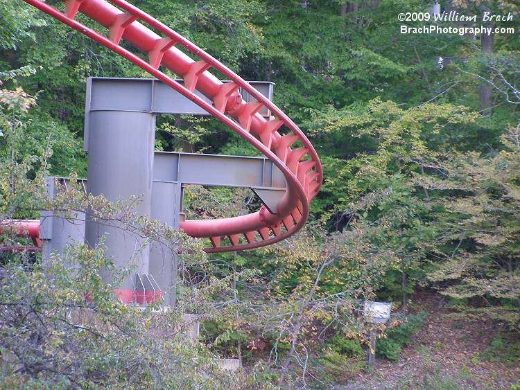 Closeup of the track that would seen be torn out.  The park kept the coaster's concrete footers.  The footers left behind would be incorporated to the new coaster that will replace the Big Bad Wolf.  The new coaster will feature multiple launch sections and possibly the Rhine Drop to some degree.  The new coaster will debut in the 2012 season.