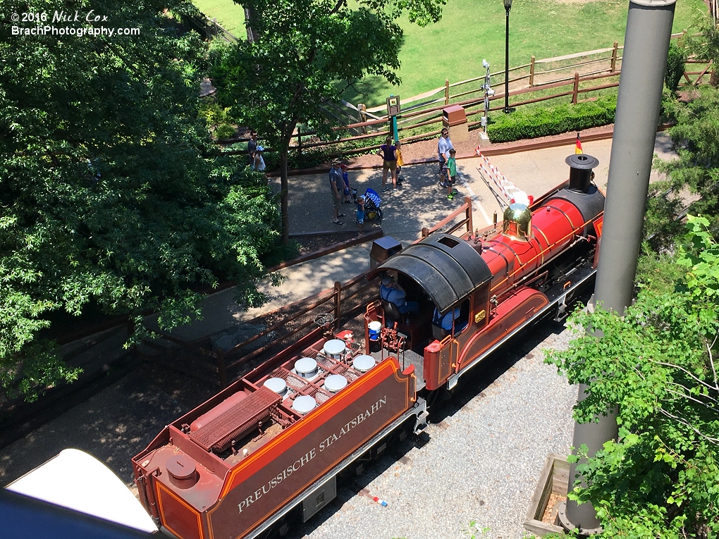 A view of the red engine from the Skyride.