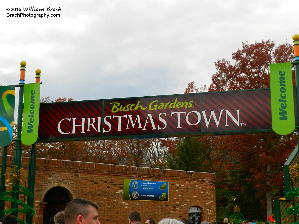 Entrance to Busch Gardens Christmas Town 2015.