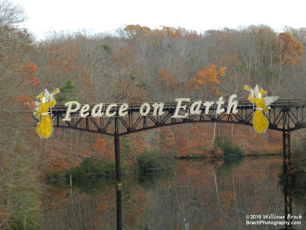 Simple message seen on the railroad bridge during Christmas Town.