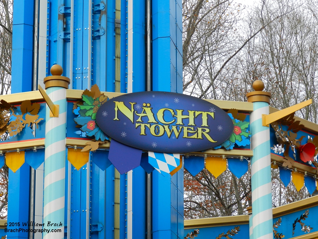 Mach Tower transforms into Nach Tower during Christmas Town.  The ride turns into an observation tower that does not drop riders.