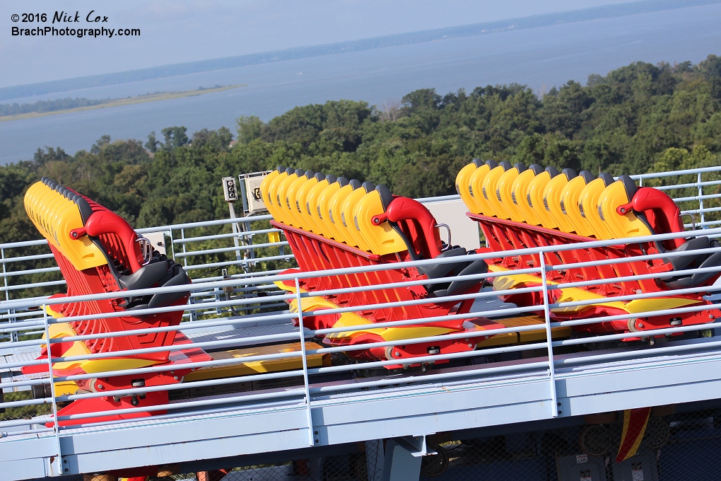 The Griffon train at the top of the lift hill.