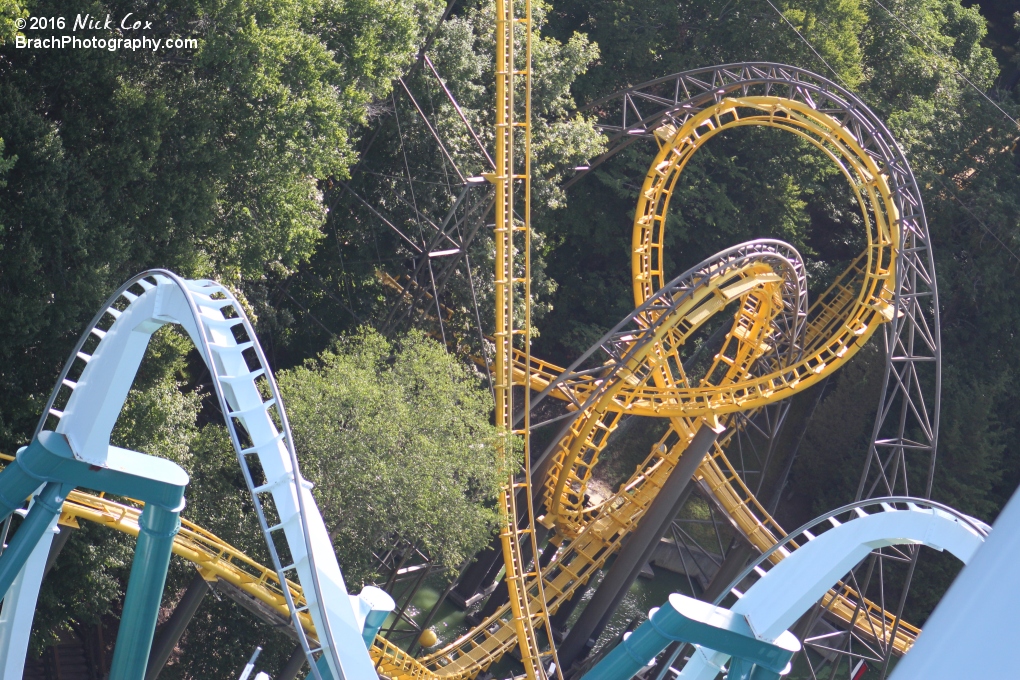 The interlocking loops and cobra roll of Alpengeist and Loch Ness.