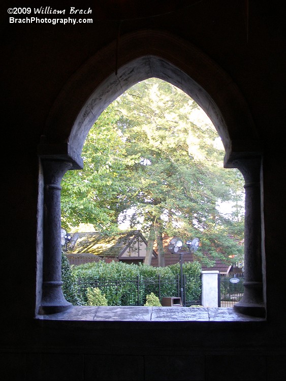 Looking out at the queue from inside the building.