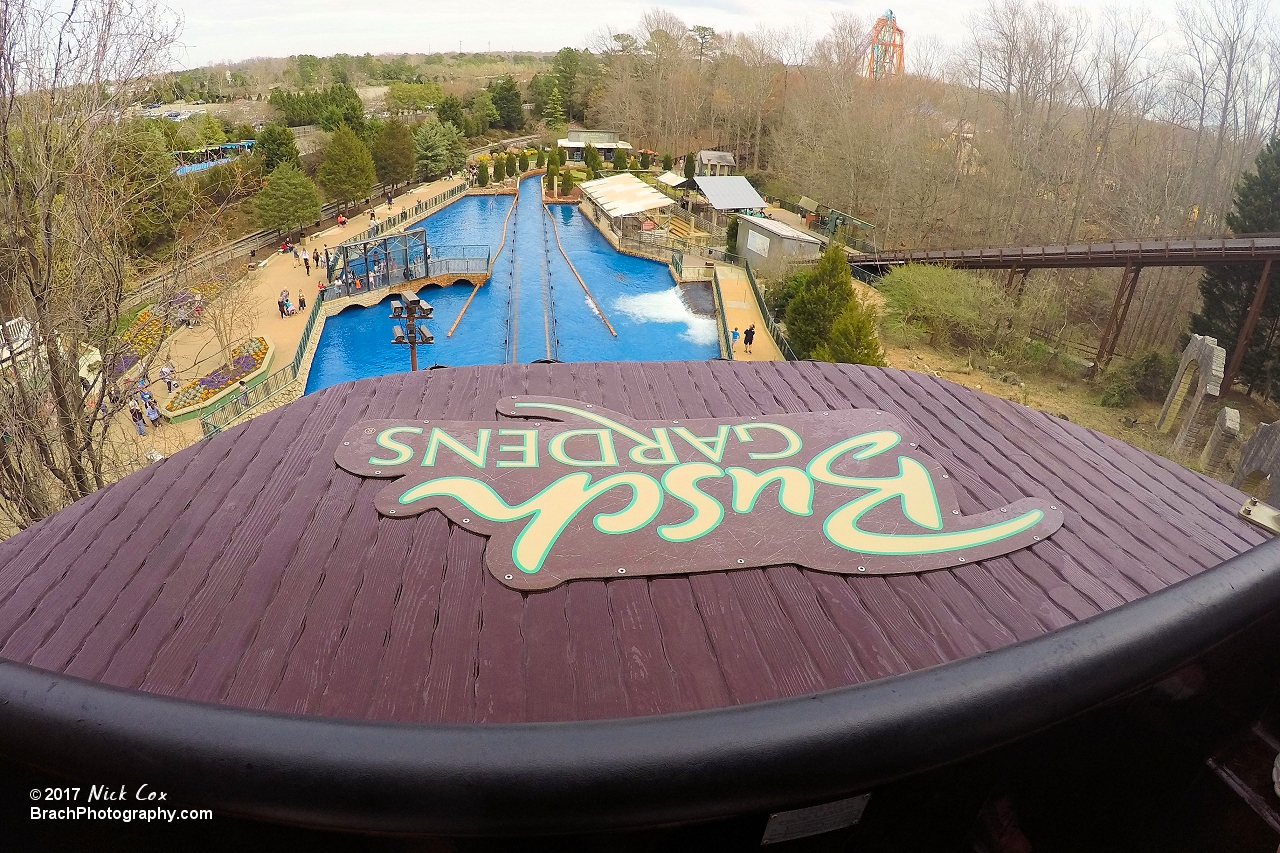 The boat exiting the ride building.