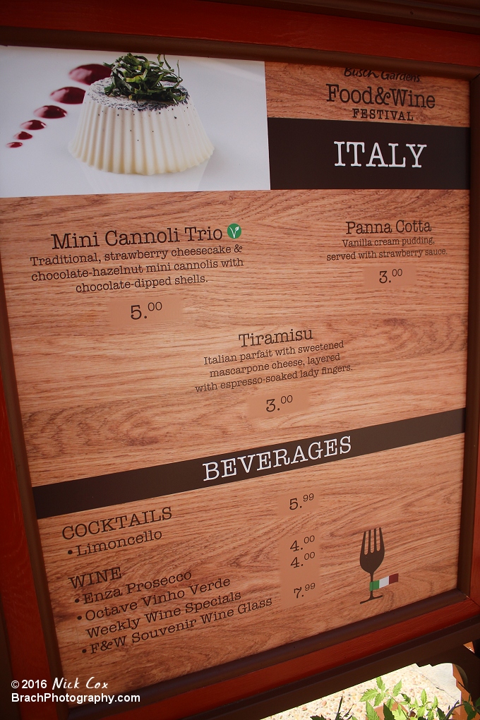 Italy's menu.